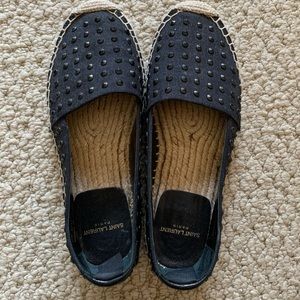 Yves Saint Laurent black studded Canvas Flats
